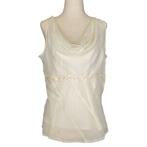 Y2k Fairycore Top Silk Emma James Cowl Neck Sequin Sheer Top w/ Tank - Size 14